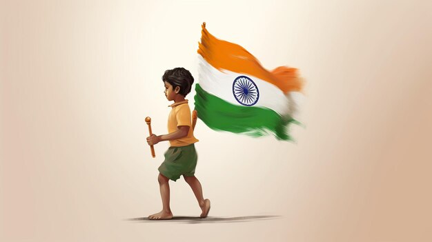 Illustration of kid with Indian flag for Independence Day India and republic day Generative Ai