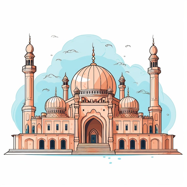 illustration of kids beautiful grand masjid simple