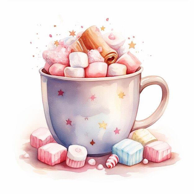 Illustration for kids of a hot chocolate cup some