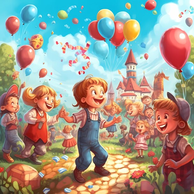 Illustration of kind having fun on international child's day clean illustration happy lives children having fun