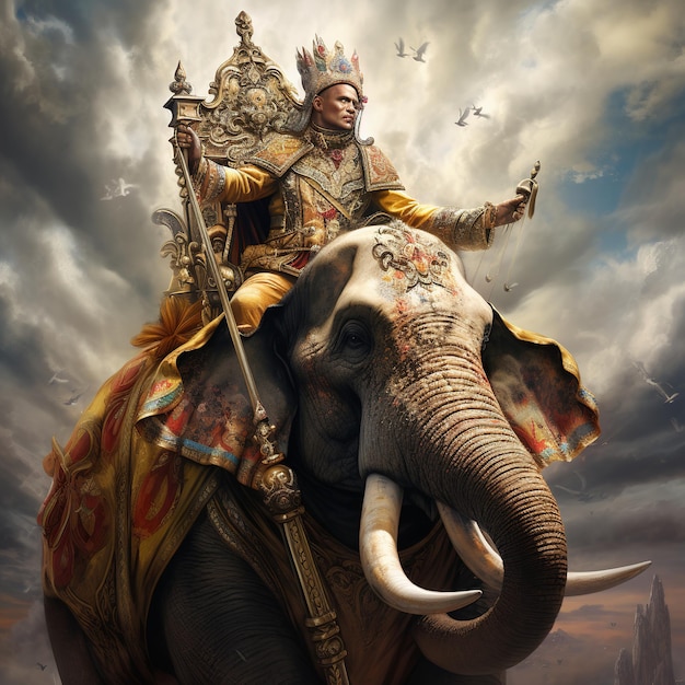 illustration of king on elephant