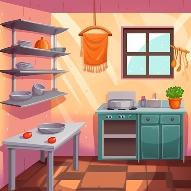 иллюстрация кухни с печью генеративной ai
