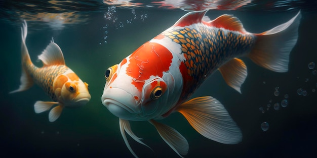 Иллюстрация подводного содержания рыбы кои, сгенерированного искусственным интеллектом