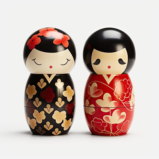 Foto illustrazione bambole kokeshi in forma coinvolgente