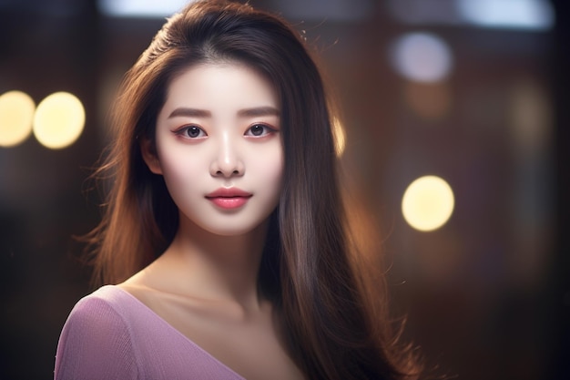 illustration of Korean Asian model poses on bokeh background