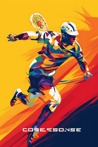 라크로스 속도 및 민함 활기차고 활기찬 컬러 스키마 플래트 2D 스포츠 아트 포스터