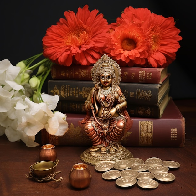 illustration of Lakshmi pujangodess laxmi idol Copper Kalash