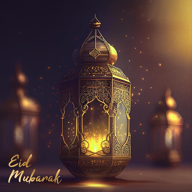 An illustration of a lamp with the words eid mubarak on it