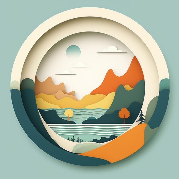 Photo an illustration of a landscape in a circular frame