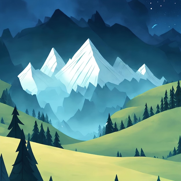 Illustration landscape view of the mountain generative art by AI