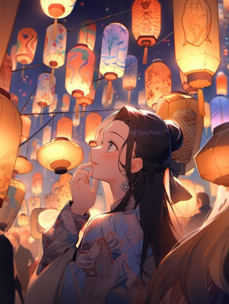 Photo illustration lantern festival in blue