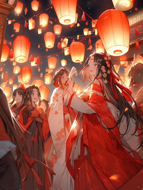 Illustration lantern festival in red