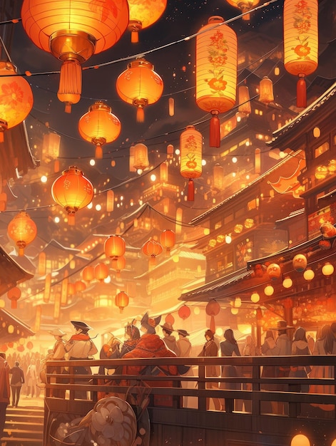 illustration Lantern Festival in yellow