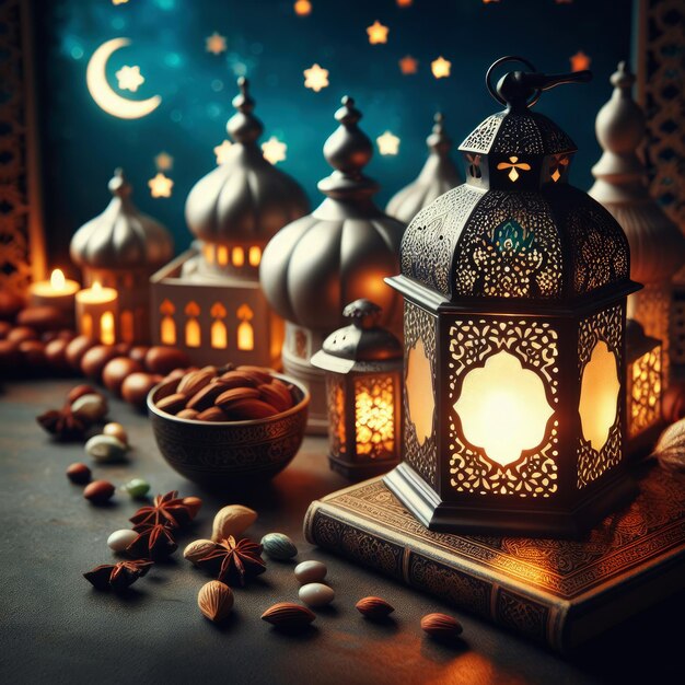 Photo illustration lantern ramadan islamic background