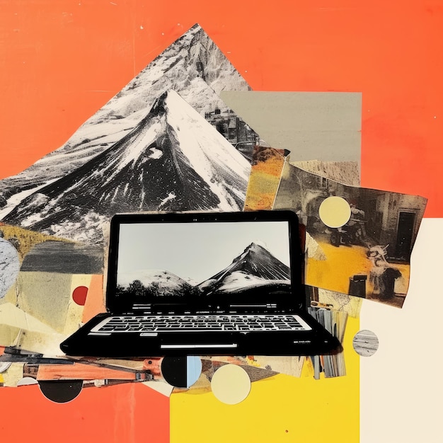 Foto illustrazione di un abstract di collage per laptop
