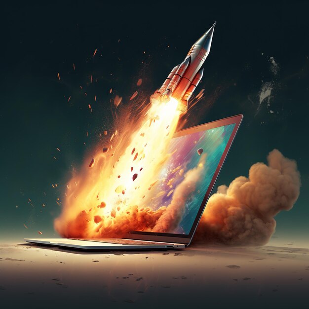 Photo illustration of the laptop is fast as a rocket