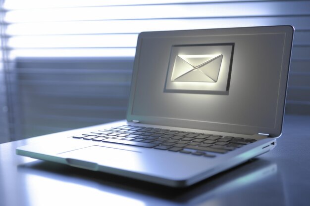 Illustration of a laptop on the table with an email icon on the screen