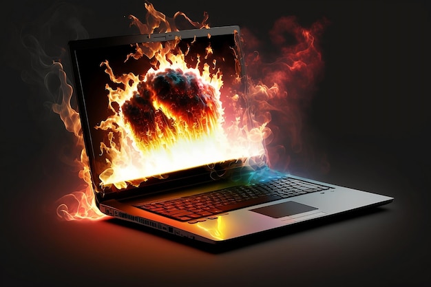 불타는 화면 을 가진 노트북 의 일러스트레이션