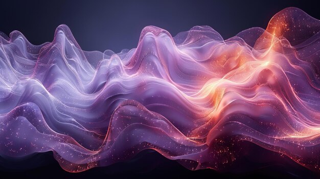 Illustration of lavender color data waves on dark background Big data wave concept