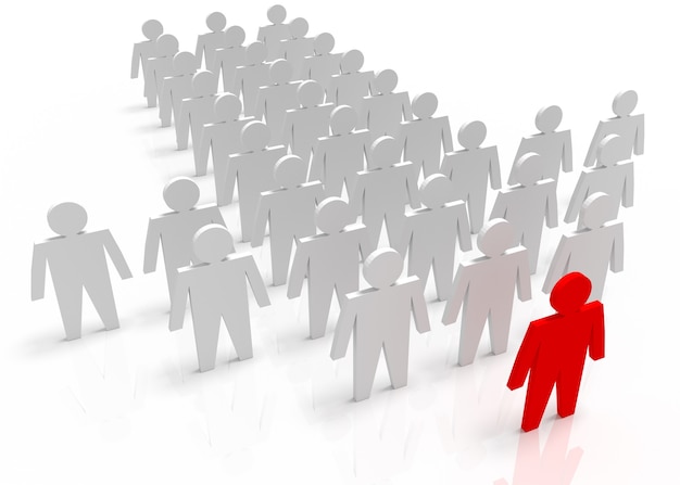 Illustration of leader leads the team forward. Red and white people