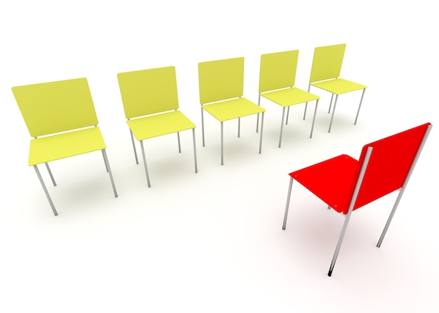 Illustration of leadership in the company One red and four yellow chair