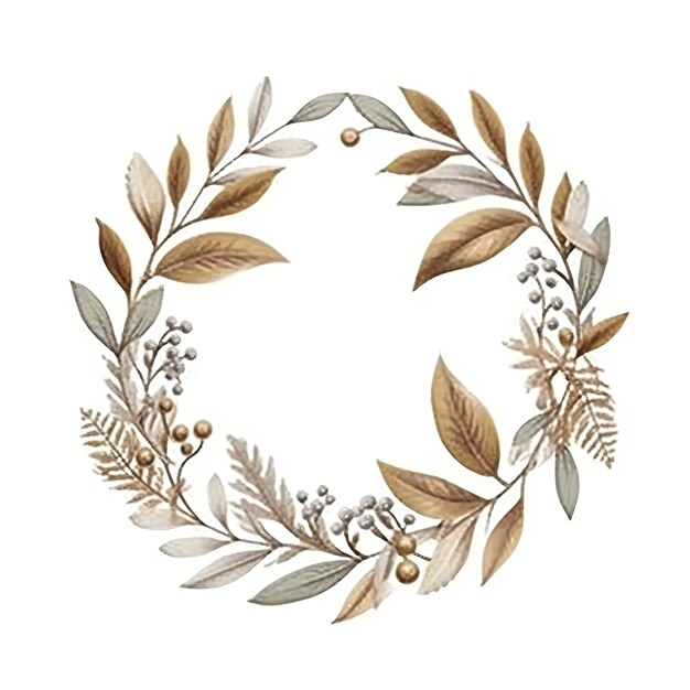 Photo illustration of a leaves wreath invitation card design on white background
