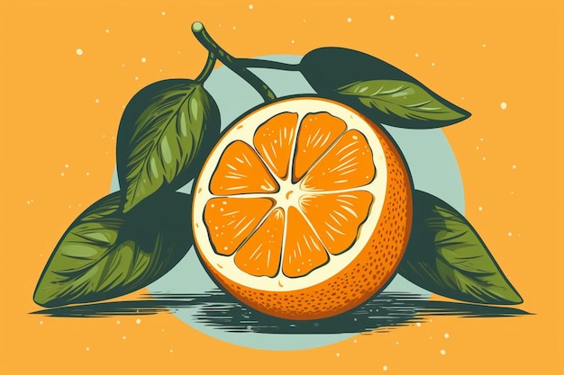 An illustration of a lemon and orange on a yellow background.