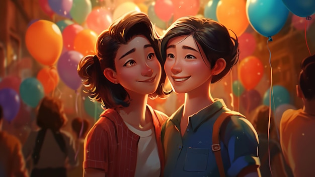 Illustration of a lesbian couple having fun lesbian