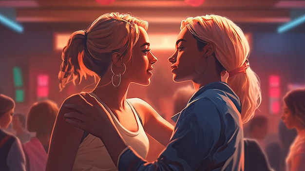 Illustration of a lesbian couple having fun lesbian