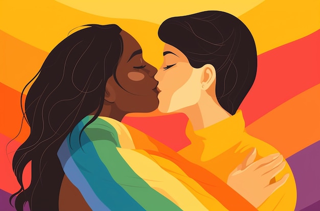 Illustration lesbian couple kiss