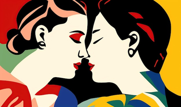 Illustration lesbian couple kiss