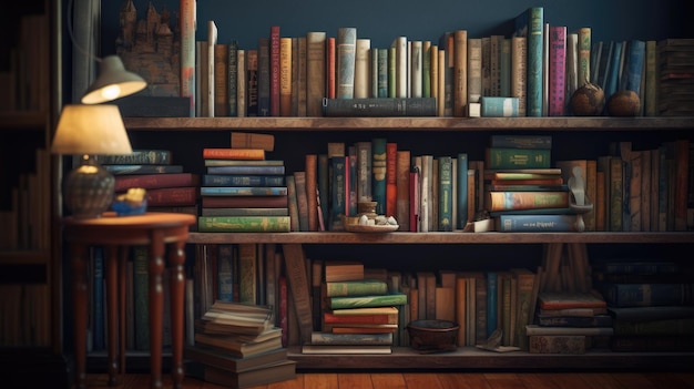 Illustration of a library room with many books