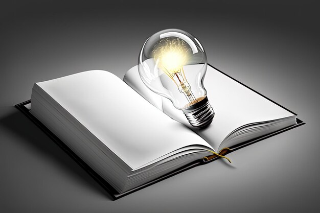 Illustration of light bulb and book on white background Generative AI