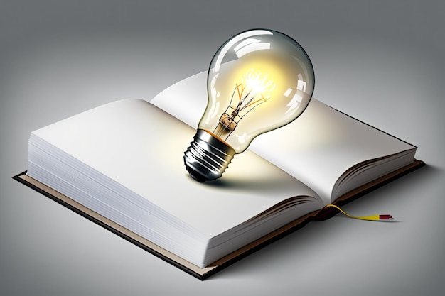 Illustration of light bulb and book on white background Generative AI