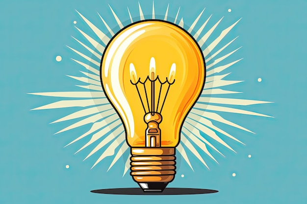 Illustration light bulb lit on blue background winning idea concept Copy space