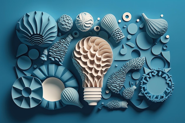 Illustration of light bulb made from paper cutout ideas concept Generative AI