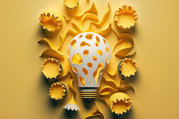 Иллюстрация лампочки, сделанной из концепции идей вырезания из бумаги Generative AI