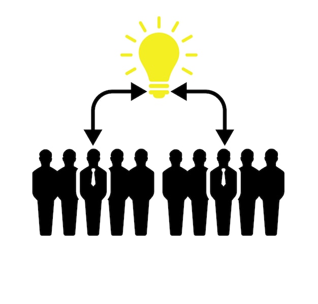 Photo illustration of light bulb and people icons on a white backgroundmanagement and leader concept