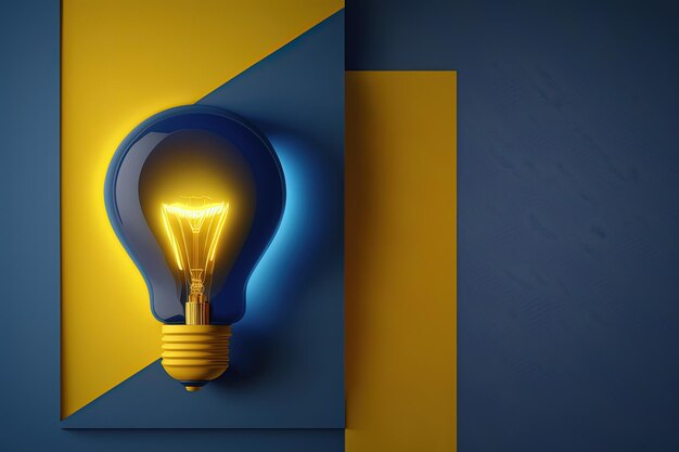 Illustration of light bulb on yellow and dark blue background creativity concept Generative AI