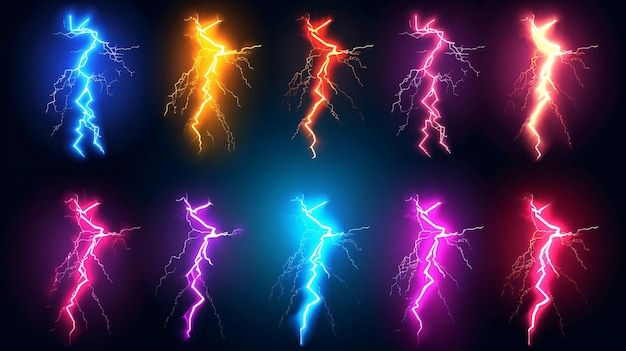 Photo illustration of a lightning icon set with electric symbols and a power energy sign