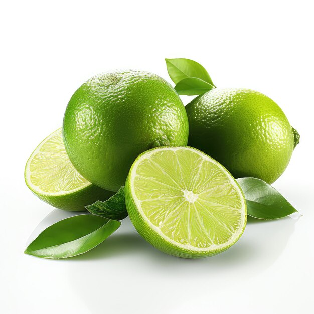 Illustration lime bunch and slice closeup