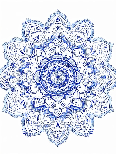 illustration Line art mandala border in blue