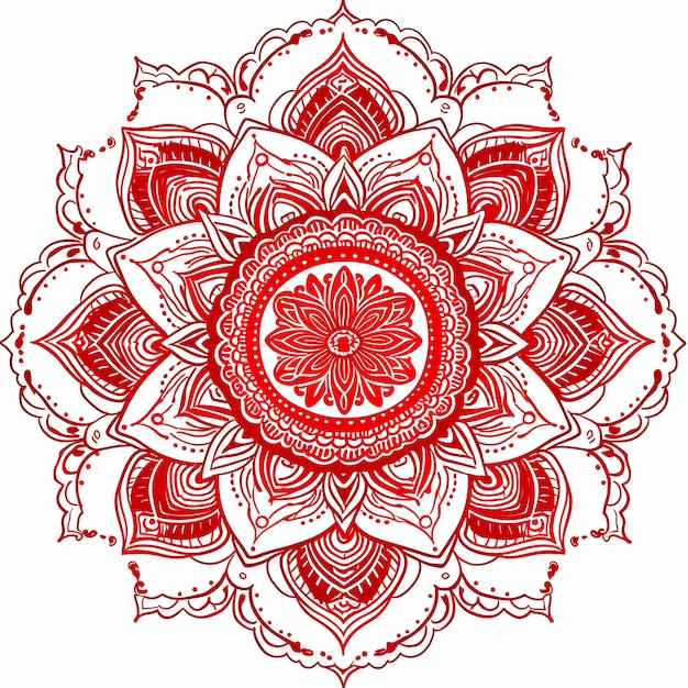 illustration Line art mandala border in red