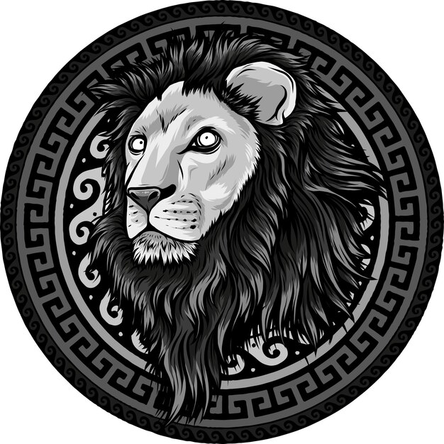 Photo illustration of lion head with circular ornaments