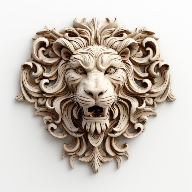 Photo illustration lion shape wooden carvings on wall illustration show