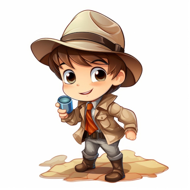 Illustration of a little boy wearing a safari outfit on a white background