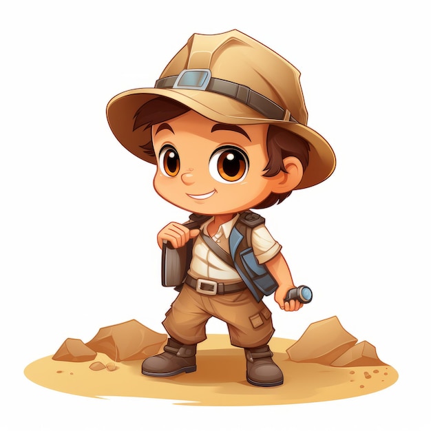 Illustration of a little boy wearing a safari outfit on a white background