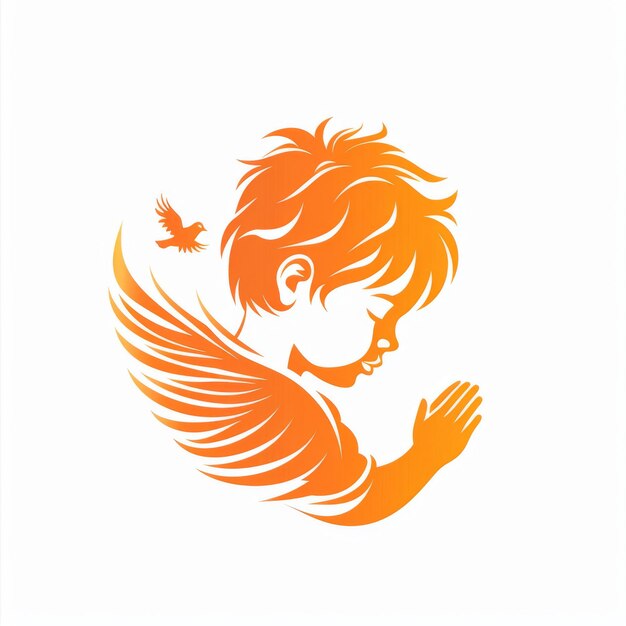 Illustration of a little boy who prays asks for forgiveness Christianity Jesus Christ next to doves birds of peace