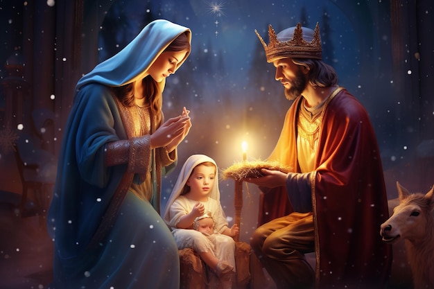 illustration of Little Christmas The Magi brought gifts to the bab Generative ai