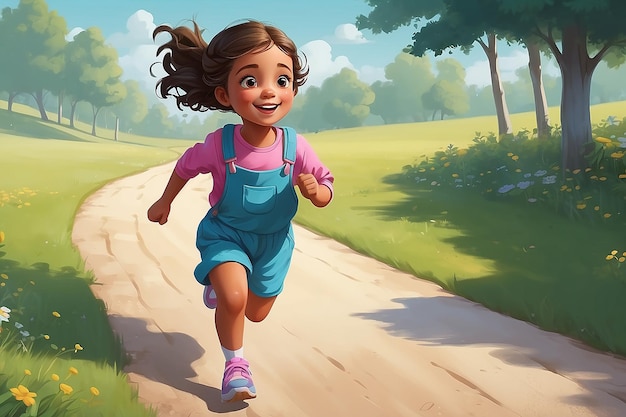 Illustration of little girl running